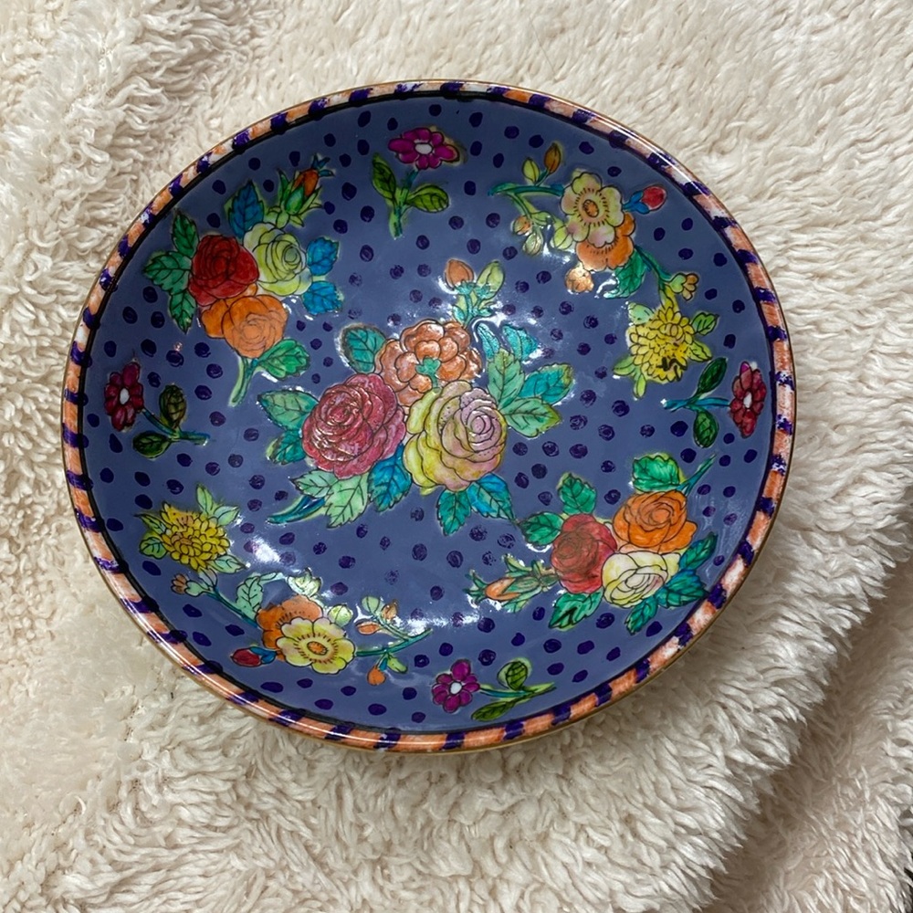 Hand-Painted Floral Ceramic Bowl - Multicolor